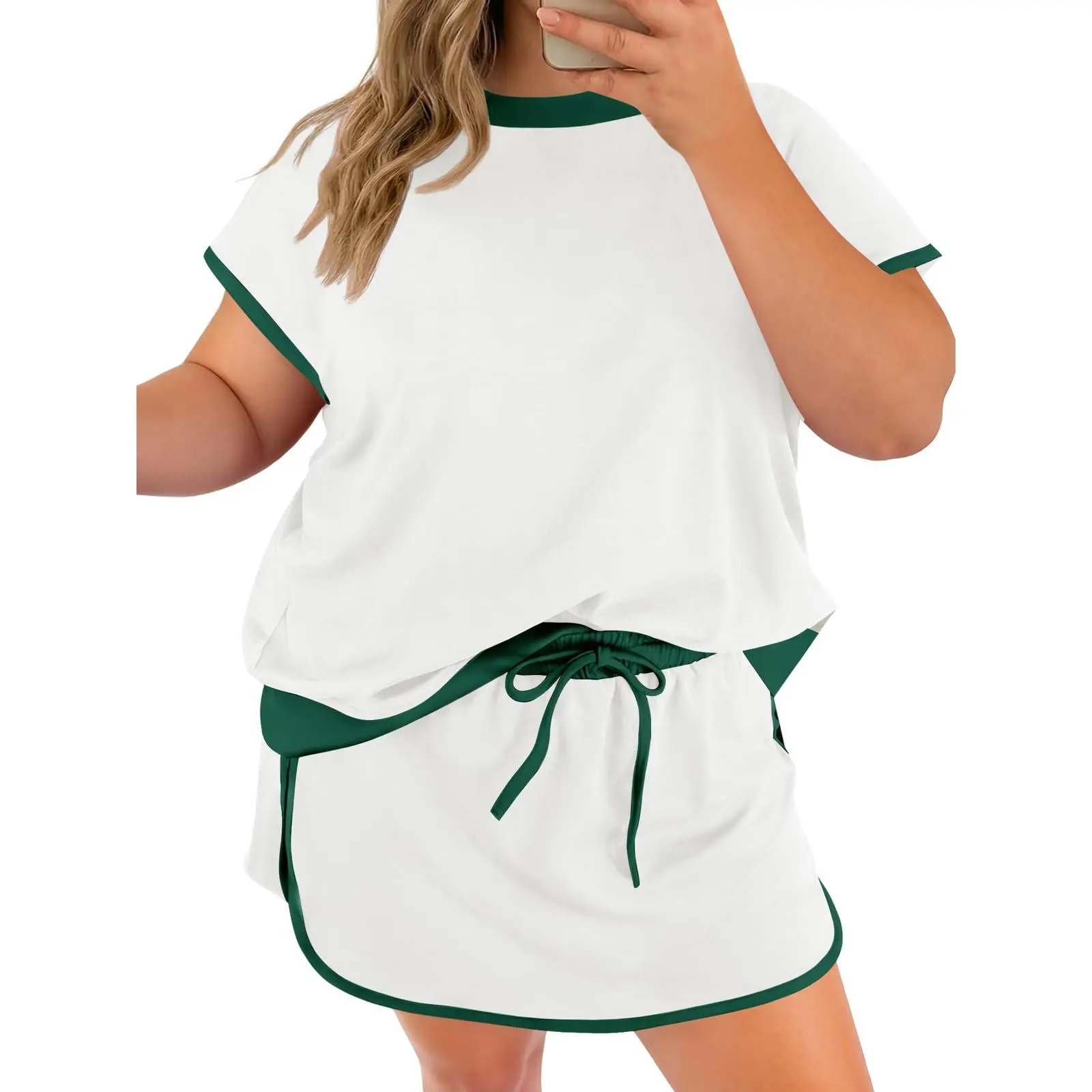 Women's Plus-Size Two-Piece Polyester Shorts Set