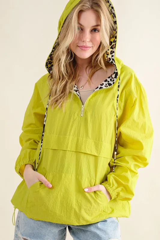 Leopard Print Hoodie Zipper Up Pocket Windbreaker