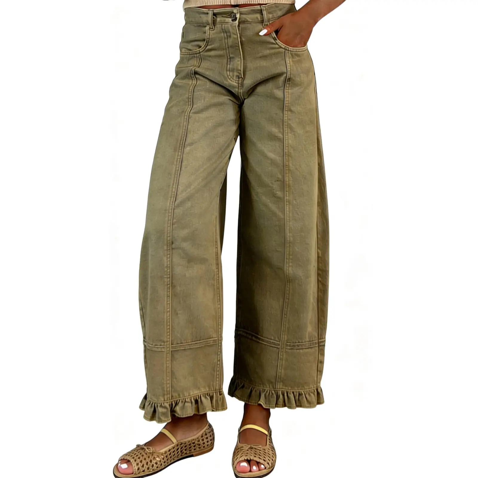 Women's Barrel-Leg Jeans 2026 Y2K Color-Block Loose Boyfriend-Fit Jeans