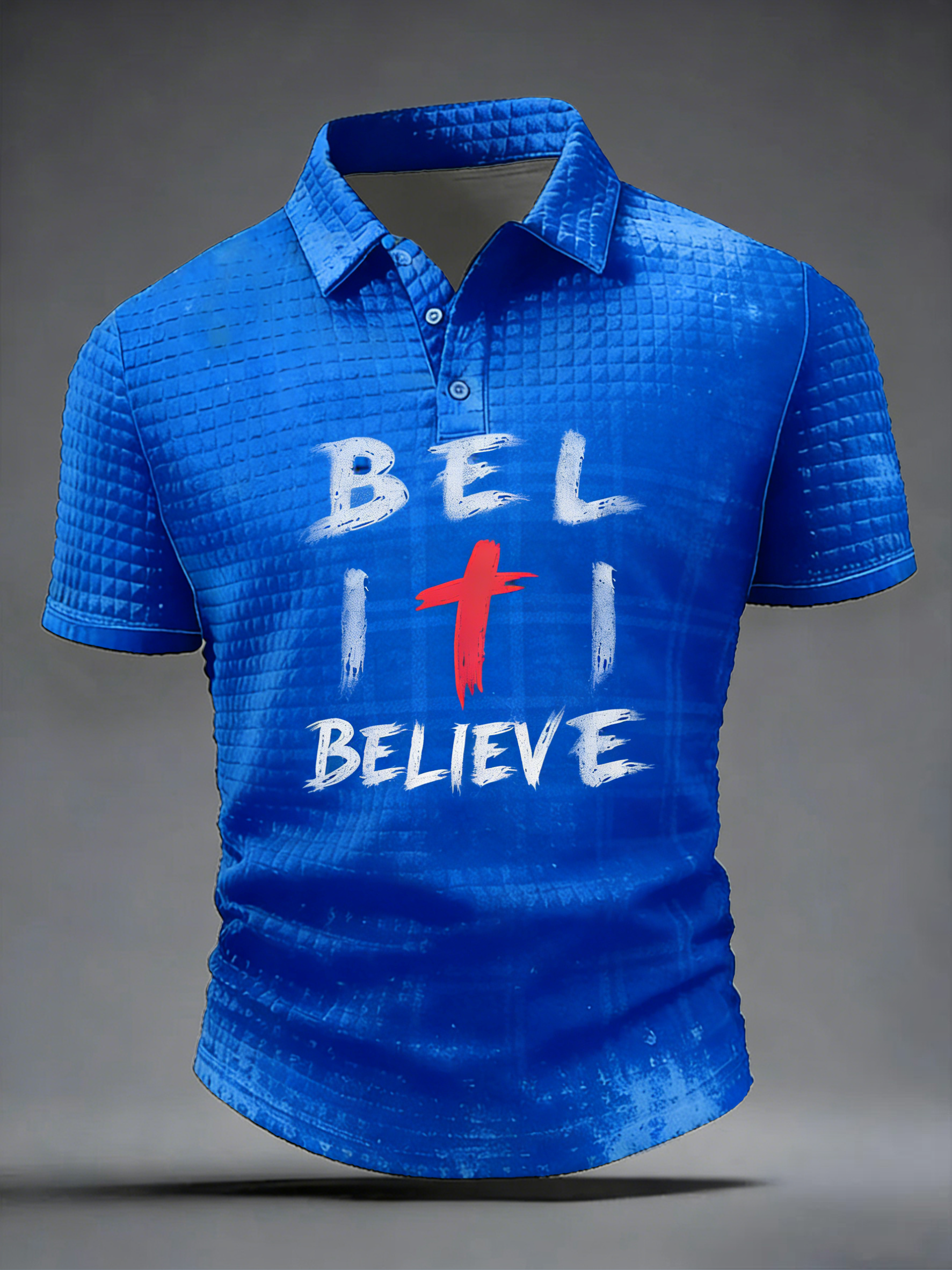 Vintage Grunge Christian Cross Believe Short Sleeve Polo