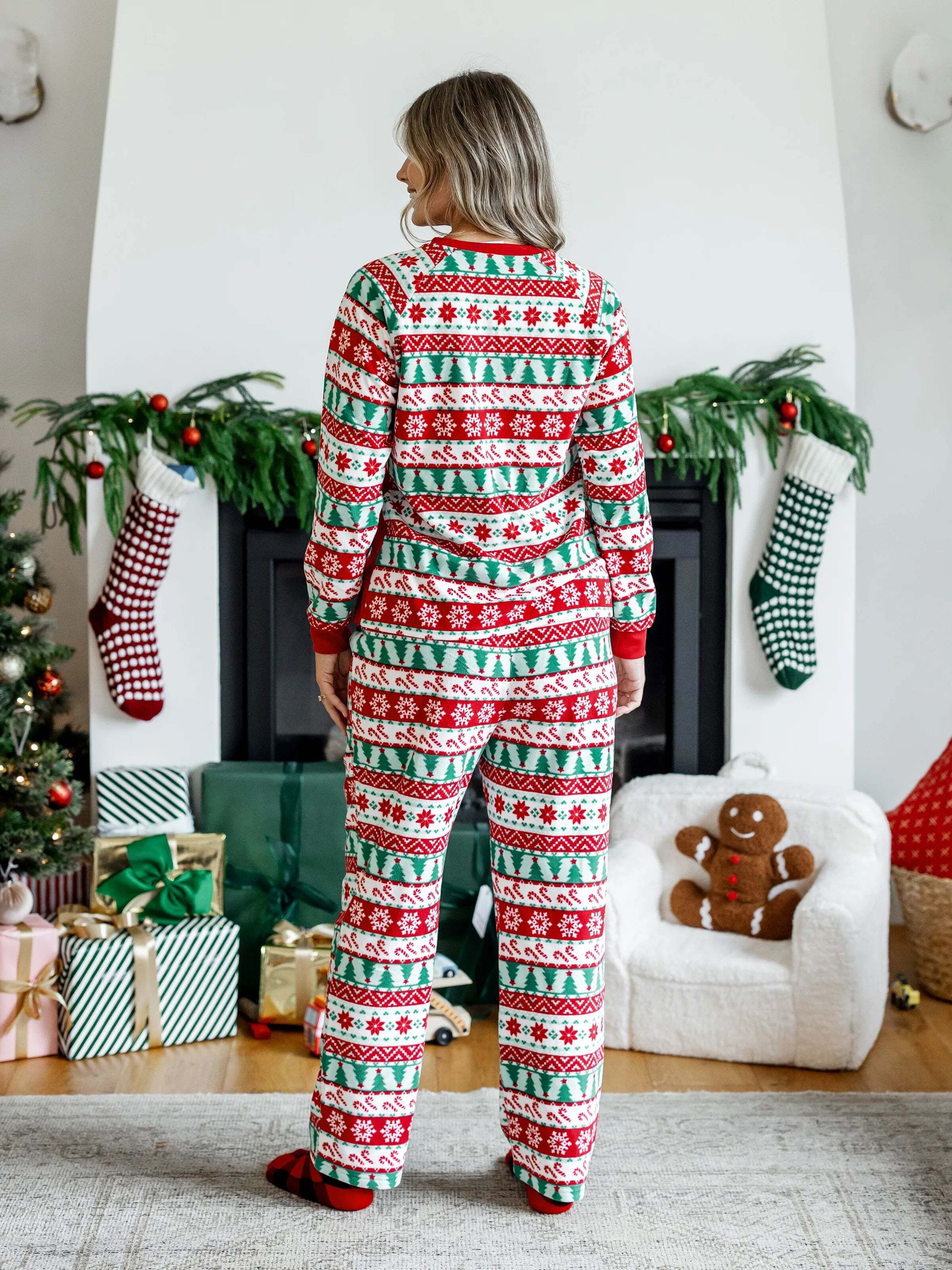 Frosty the Snowman Christmas Family Matching Fair Isle Pattern Polar Fleece Pajamas Set Red