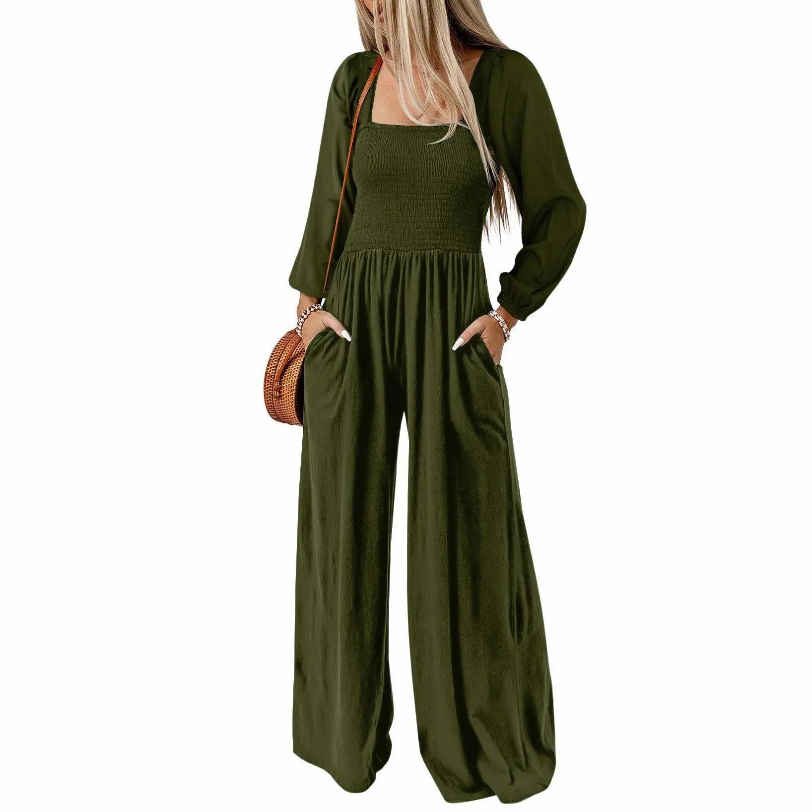 🌿 Women's Long Sleeve Wide Leg Casual Jumpsuit