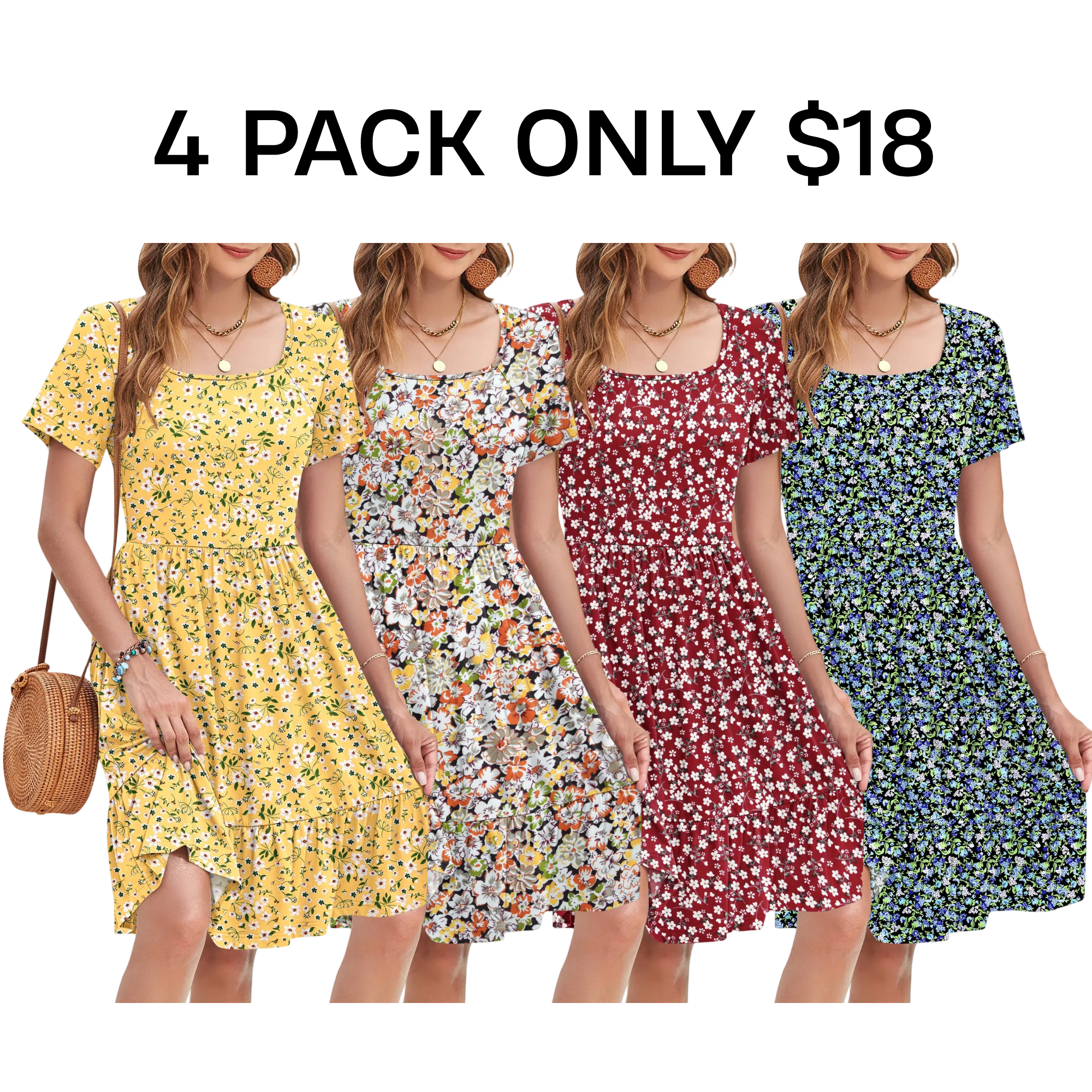 Women Square Neck Ditsy Floral Dress