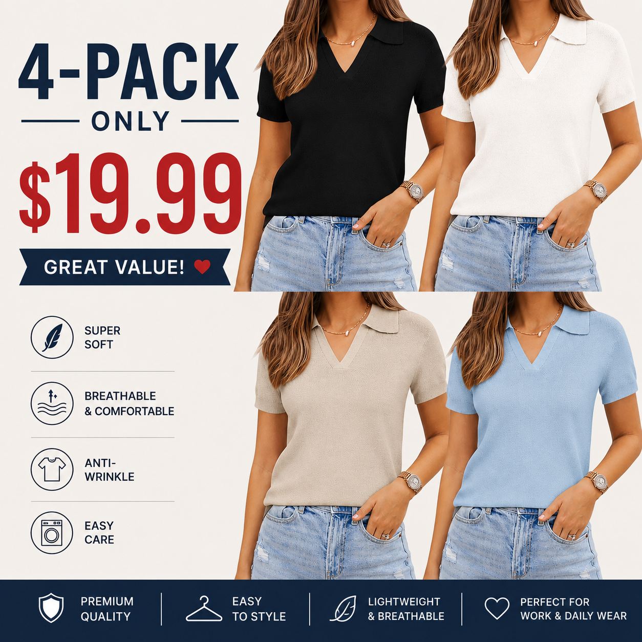 Women's Soft Wool-Blend Short-Sleeve Knit Polo Shirt