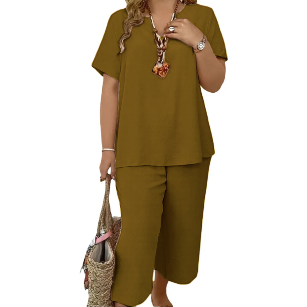 Women’s Casual Solid Short Sleeve Top & Wide Leg Pants 2-Piece Lounge Set
