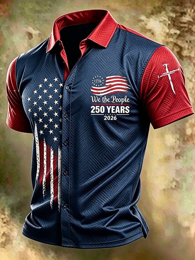 Men's American Patriotic We The People Print Casual Shirt