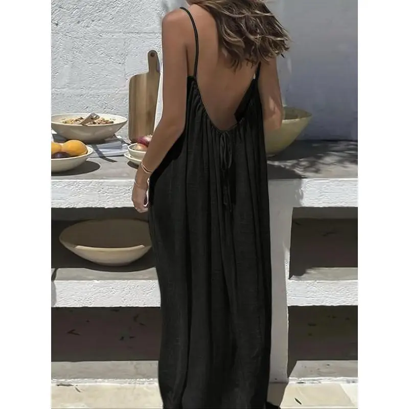 💥DON'T MISS OUT!⏰Women's Solid Cami Dress - Sleeveless Long Lounge & Sleepwear🔥Final Day Clearance!🛒