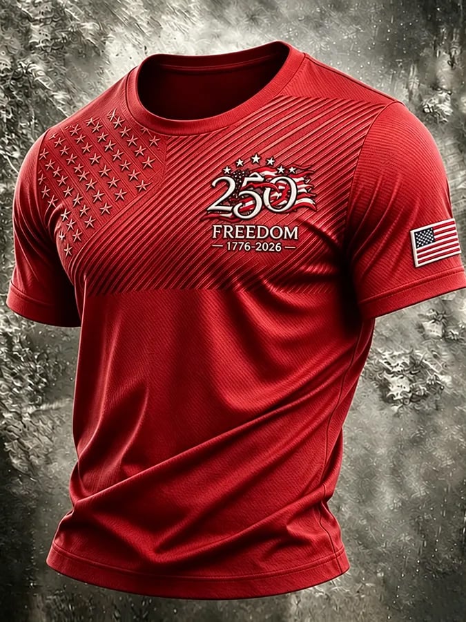 Men's Retro Independence Day Patriot Crew Neck T-Shirt