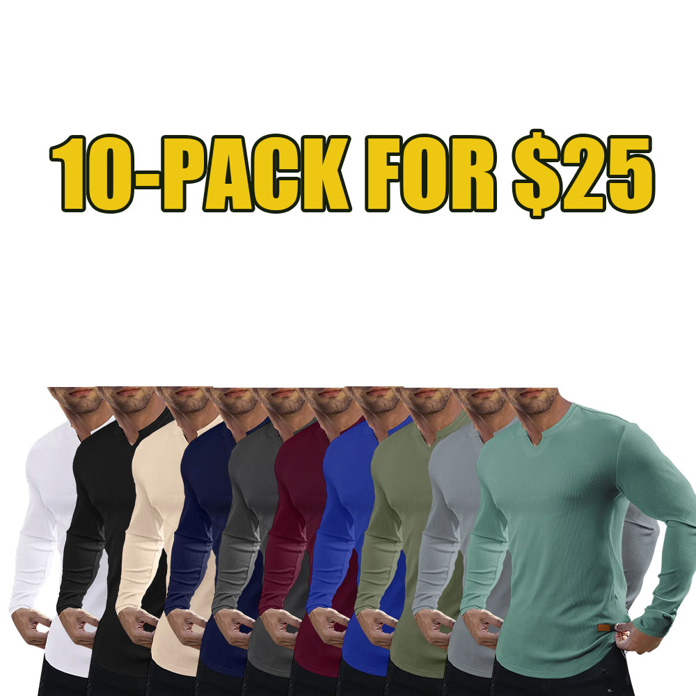 Men’s Slim Fit Ribbed V-Neck Muscle Tee (Long Sleeve)