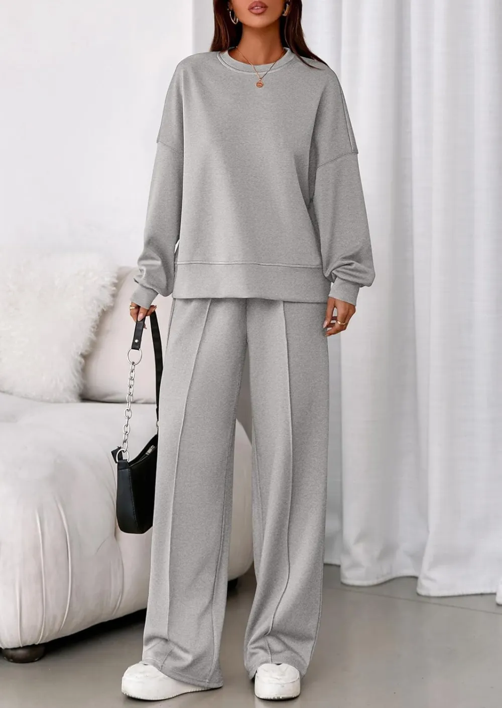 2 Piece Sets For Women Fall Trendy Long Sleeve Sweatshirt Wide Leg Pants Loungewear