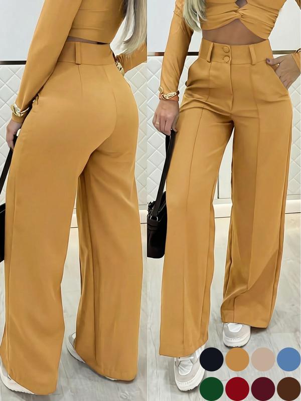 The Effortless Double-Button Trouser - Women's Versatile Wide-Leg Pant
