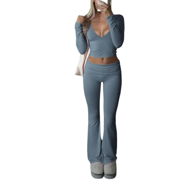 Elegant Casual V-Neck Long Sleeve Two-Piece Set