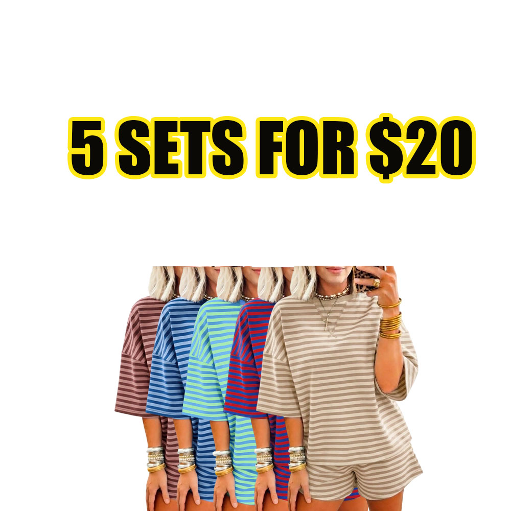 Women's Ribbed Stripe Short Set