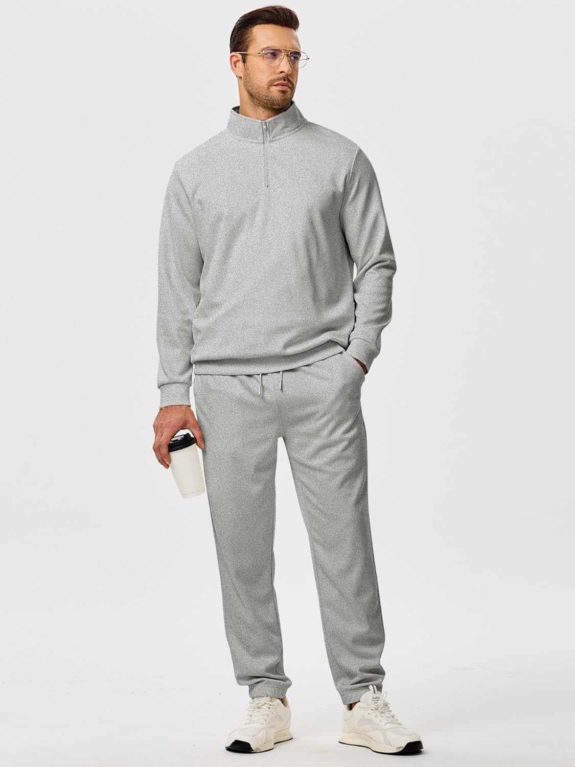 2025 Men Fall Tracksuit 2 Piece Set Old Money Polo Quarter Zip Twill Sweatsuits Jogging Sweatpants Loungewear