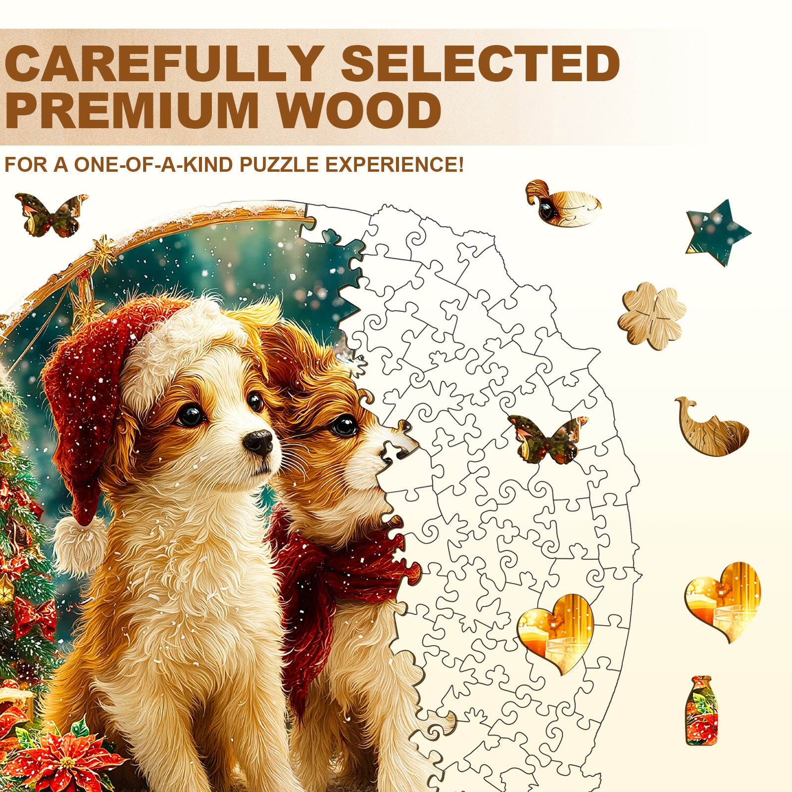 Christmas Puppy Mix Wooden Jigsaw Puzzle