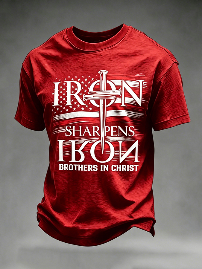 Men's Iron Sharpens Iron Brothers In Christ USA Flag Christian T-Shirt