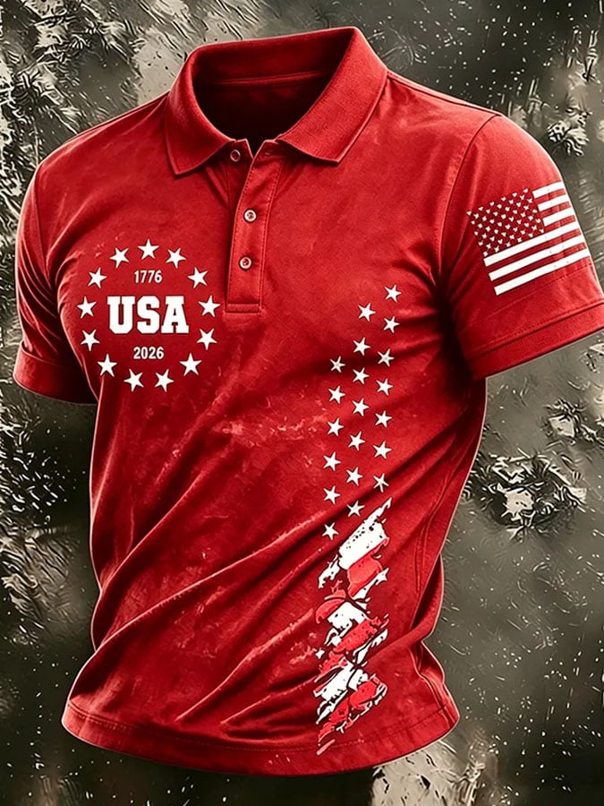Men's America 250th Anniversary Print Casual Polo Shirt