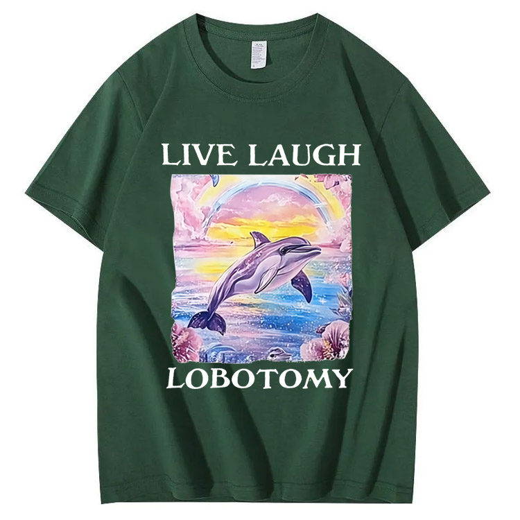 Live Laught  Lobotomy Pattern Print 100%Cotton T-Shirt