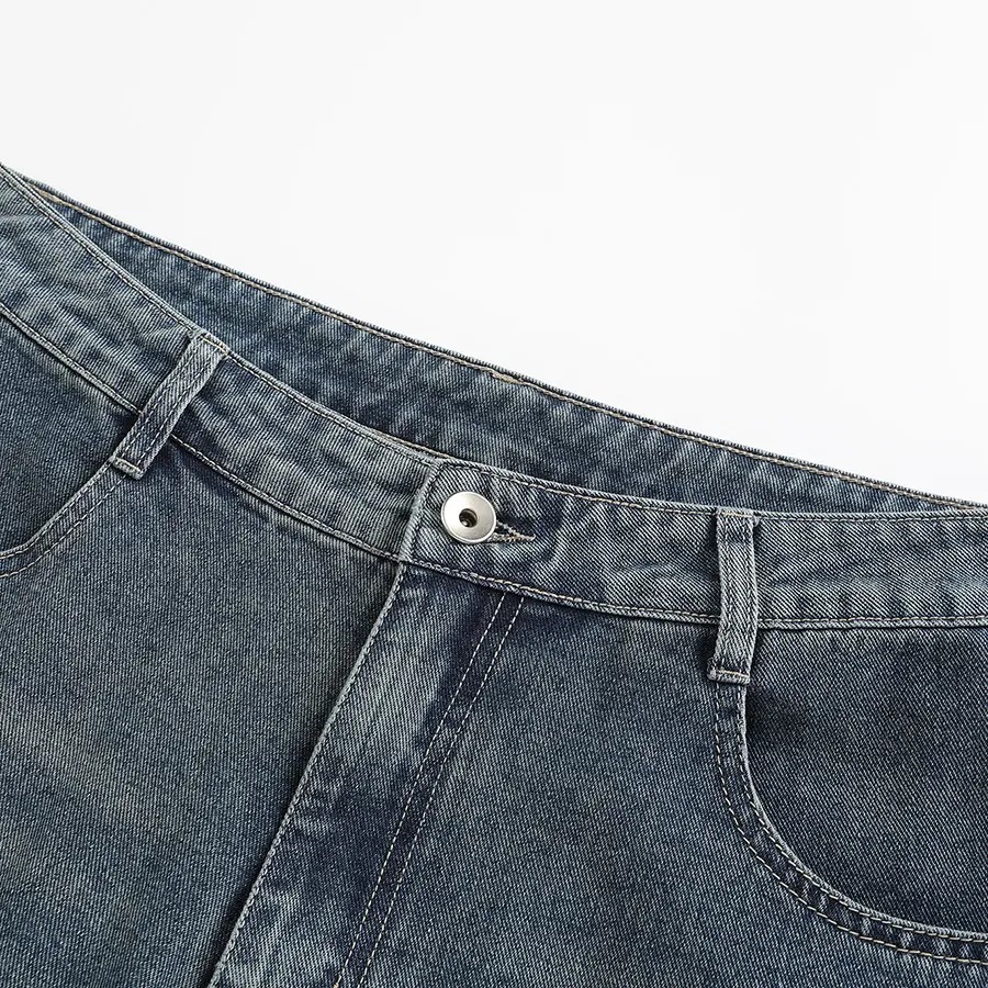 Men’s 3-Piece Vintage Washed Wide-Leg Denim Shorts Set