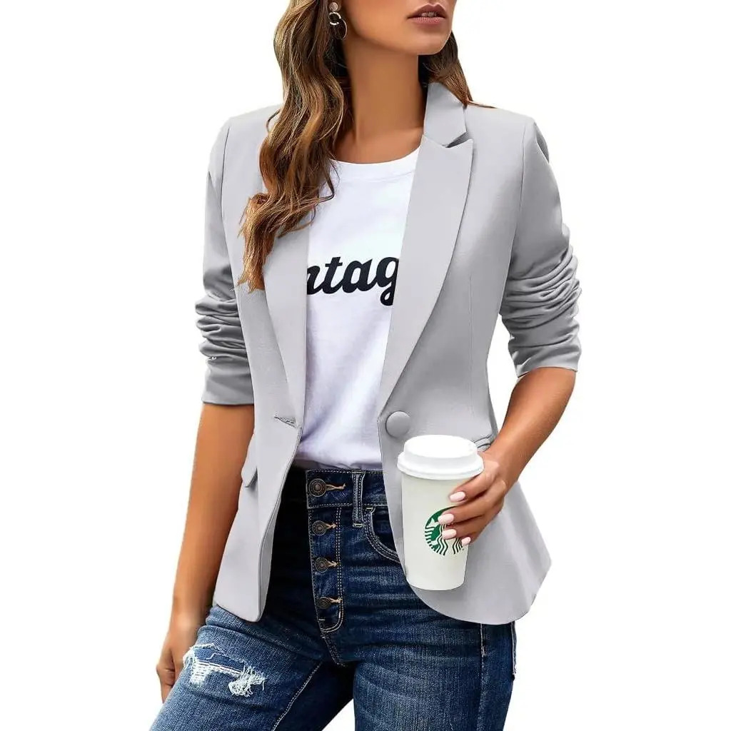 Women's Casual Blazer — Long-Sleeve, Lapel, Single-Breasted, Slim-Fit Business & Commute Jacket