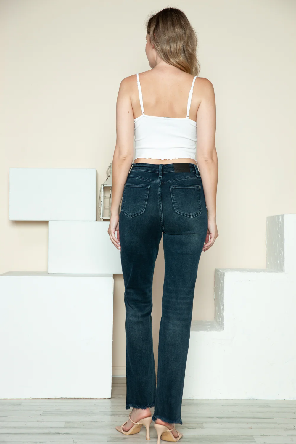 Blue Full Size Button Fly Hem Destroy Straight Jeans