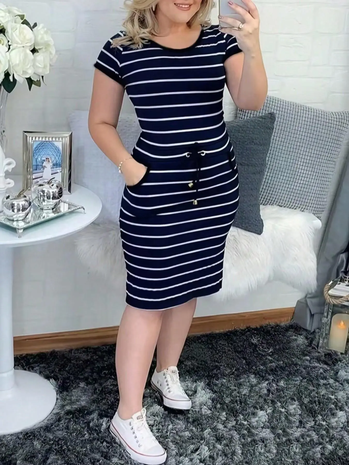 Classic Plaid Bodycon Pocket Dress