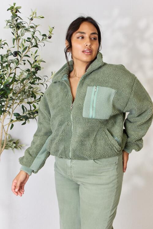 Full Size Zip Up Collared Neck Jacket