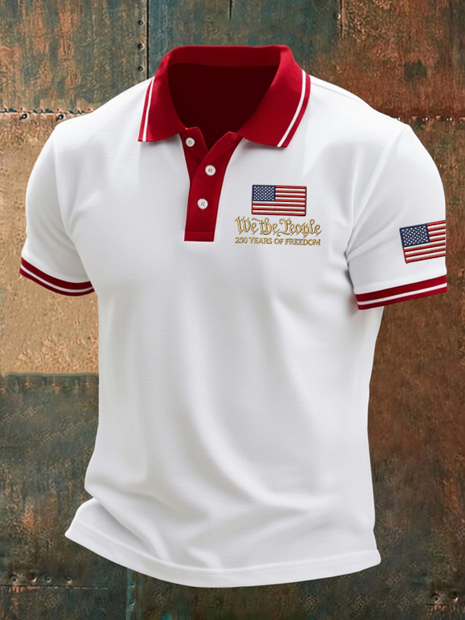 Men'S Retro American Flag Independence Day Print Casual Polo Shirt
