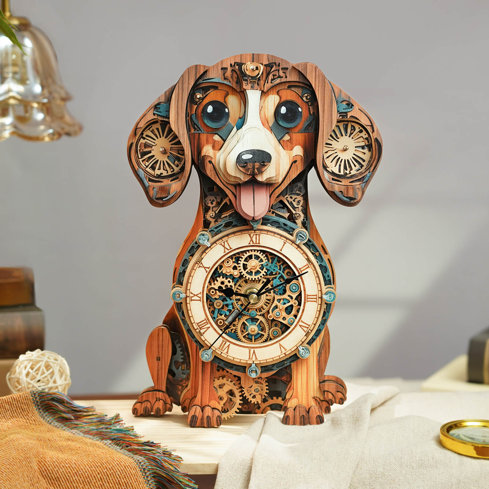 Dachshund DIY Wooden Clock, 3D Puzzle Craft Kit