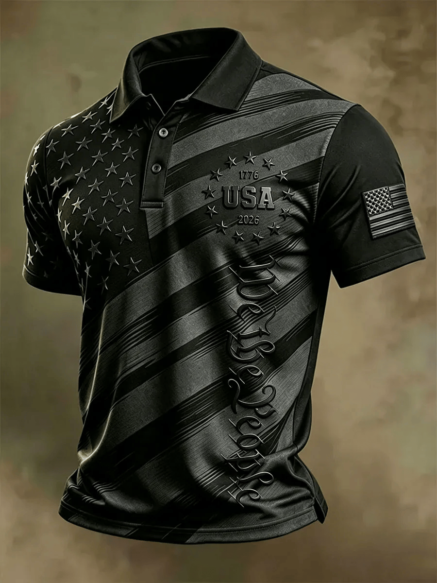 Men's American Flag Casual Short-Sleeve Polo Shirt