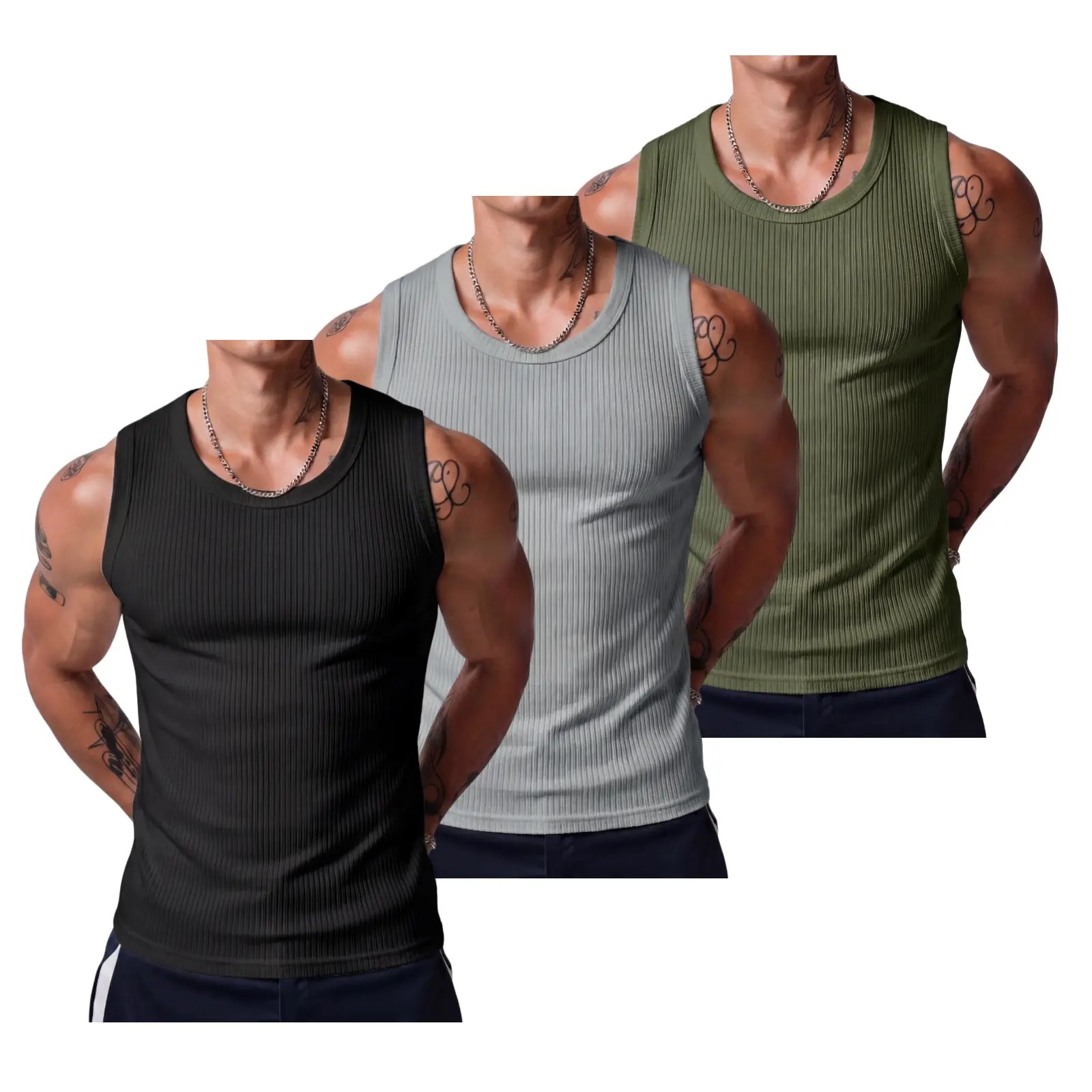 Men's Wide Strap Ribbed Muscle Tank Top