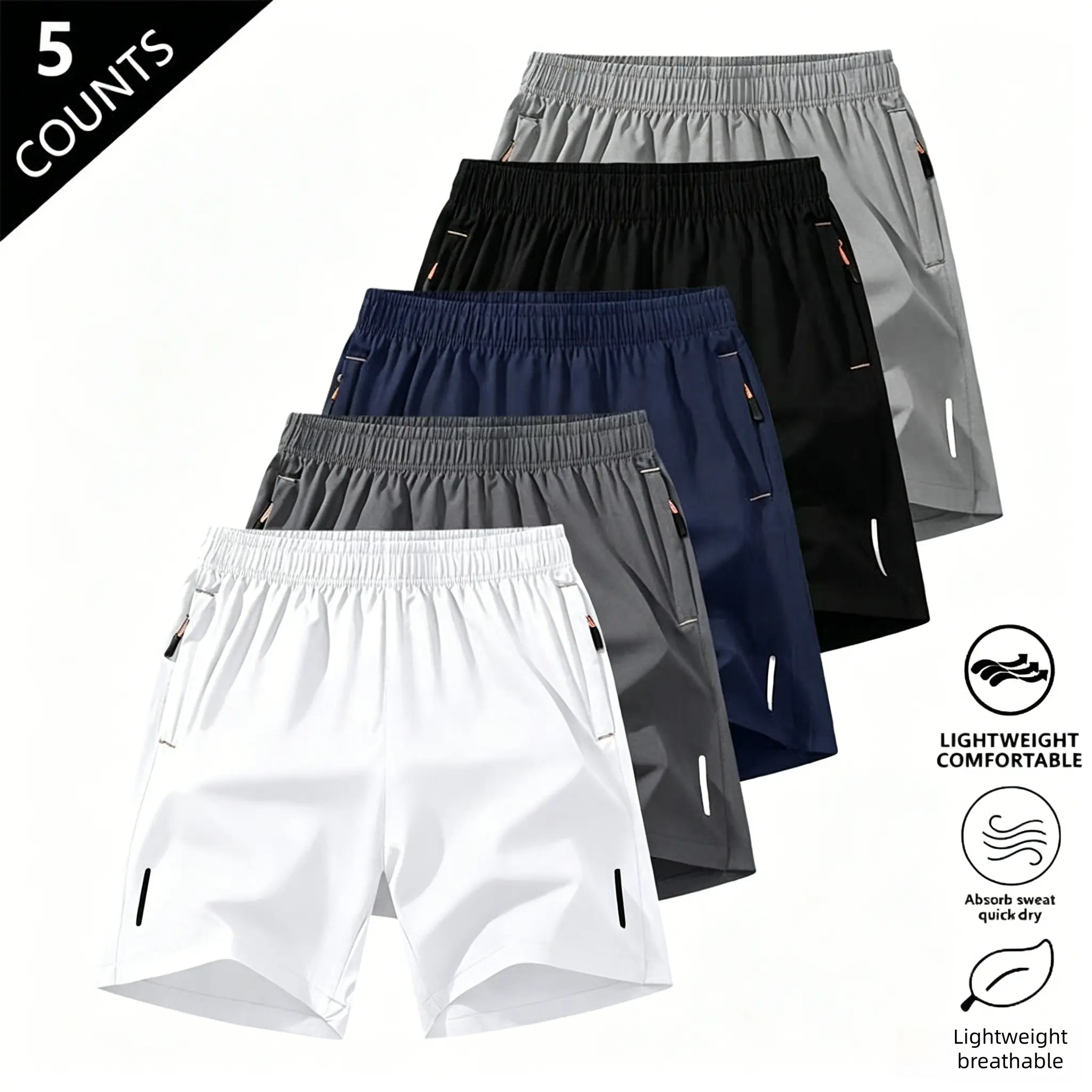 Men's Solid-Color Zipper-Pocket Shorts