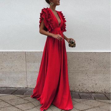 Solid Color Deep V Neck Backless Maxi Dress 2d13