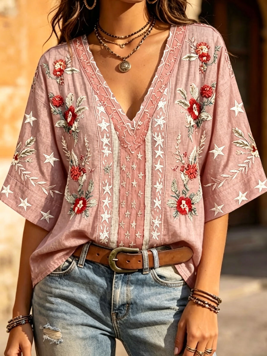 Women'S 250 Years Art Print V Neck Top