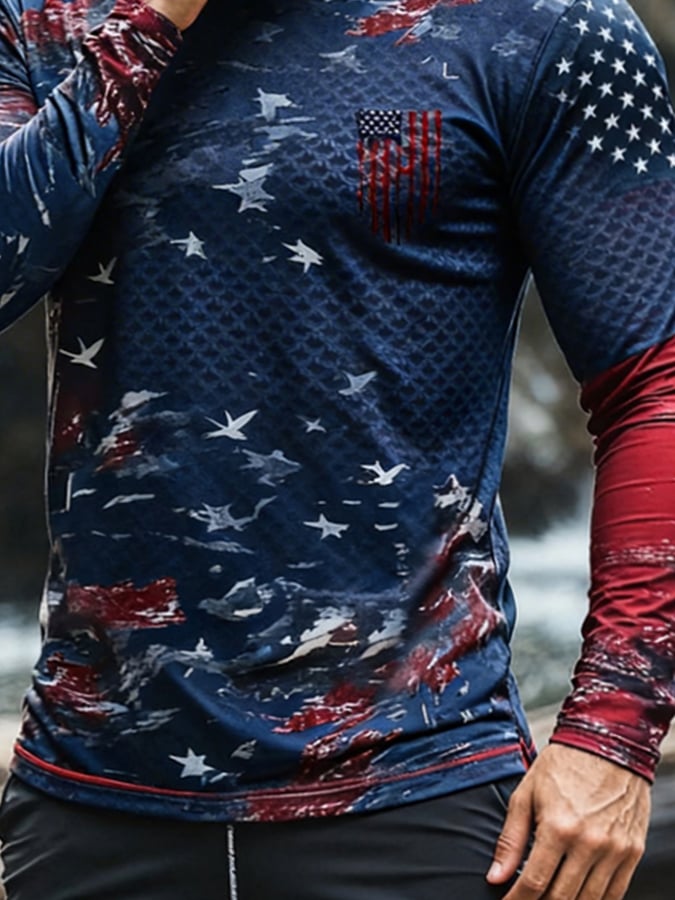 Men'S Outdoor Sun Protection Top: Breathable, Cooling, Long-Sleeve Hoodie With Built-In Face Mask And Contrast Print