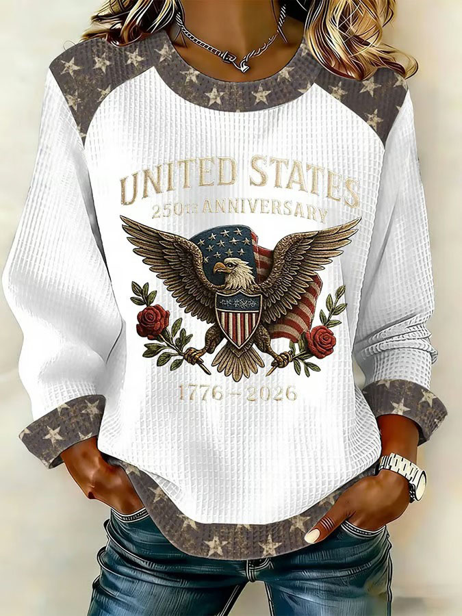 Women'S Independence Day 250Th Anniversary Printed Waffle Long Sleeve Sweatshirt