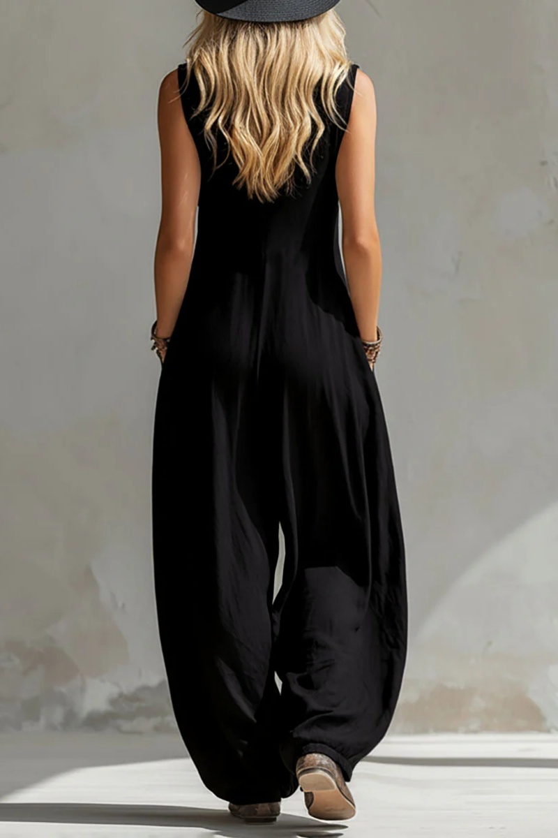 Women'S Sleeveless Wide-Leg Jumpsuit With Pockets