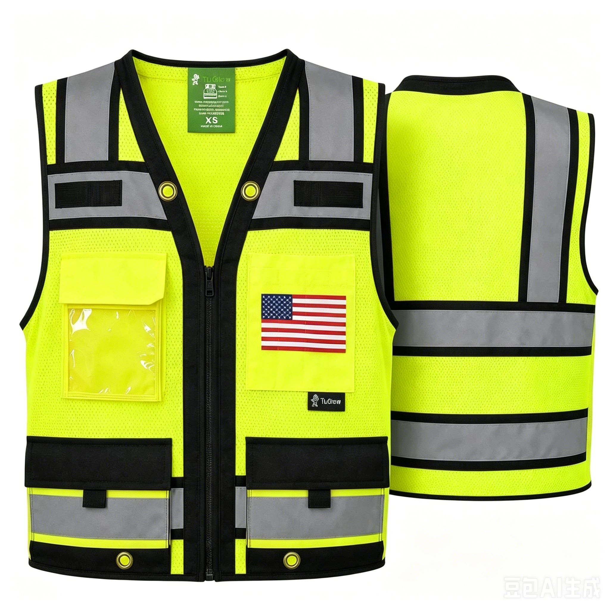 Superintendent Vest with custom USA Flag or other flags, High Visibility Reflective Safety, Mesh Safety Vest with Zipper and Multi pockets AMERICAN SIZE