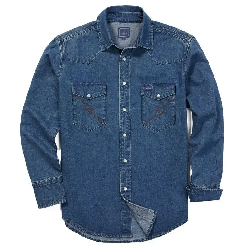 🔥🔥16-PACK-$38.8🔥Men's Long Sleeve Stone-Washed and Pre-Washed Denim Work Shirt