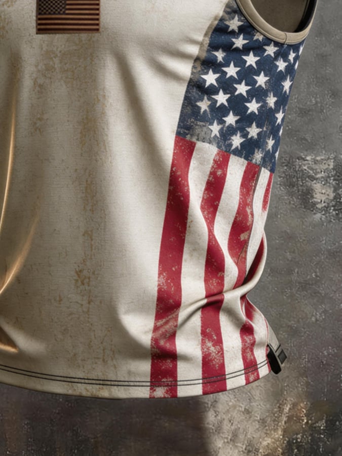 Men's Retro Independence Day Patriot Crew Neck Tank Top