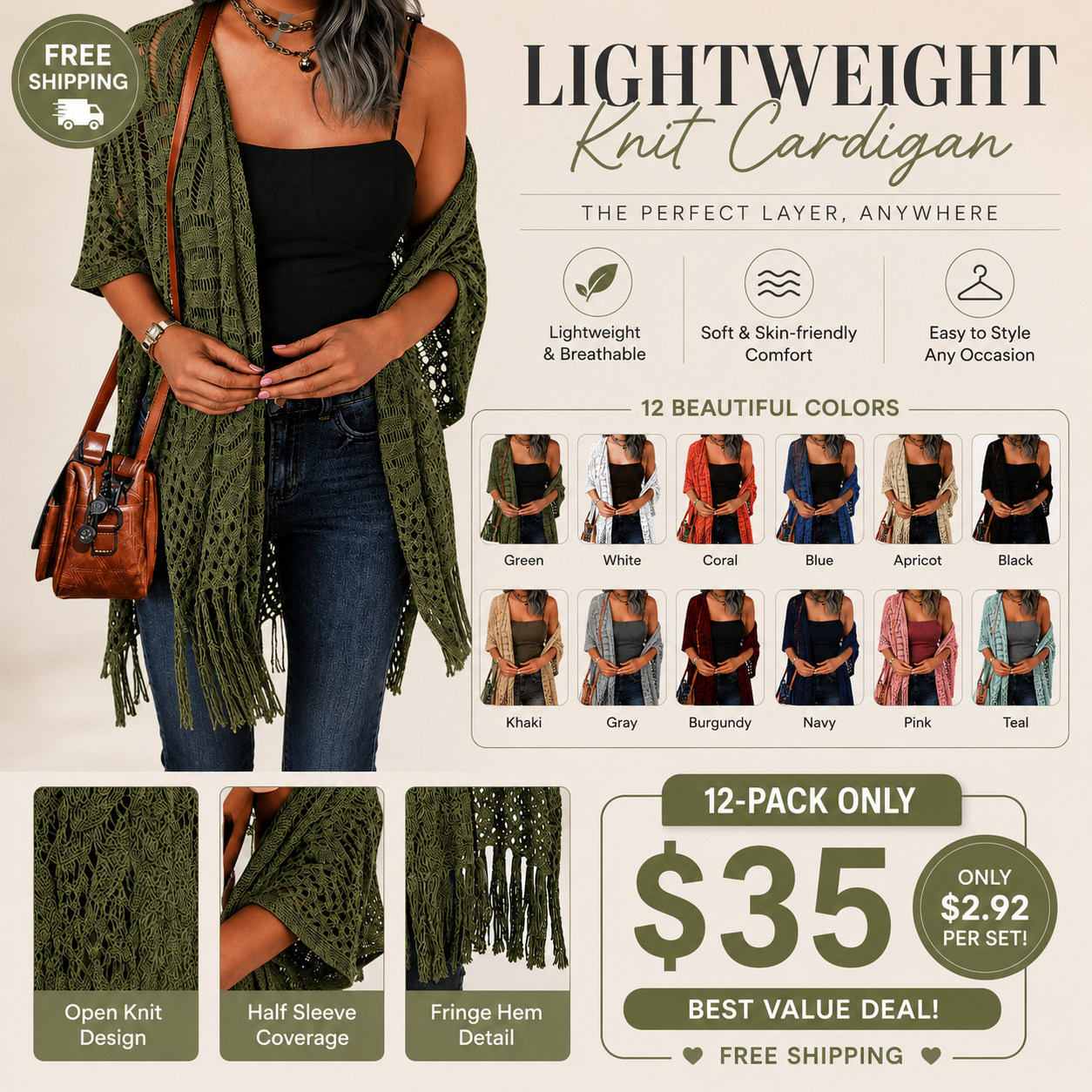 Women's Open Front Kimono Cardigan