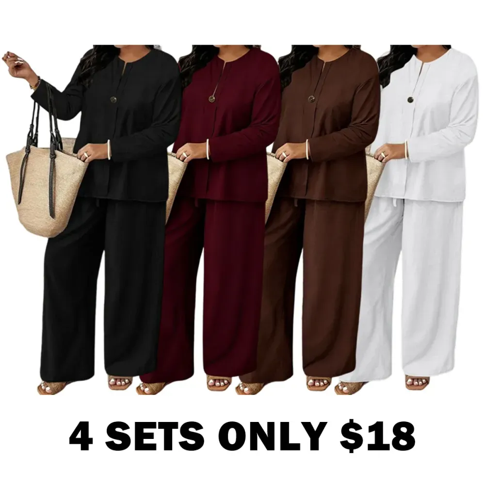🔥Women's Casual Breathable Long Sleeve Shirt and Loose Pants Two-Piece Set