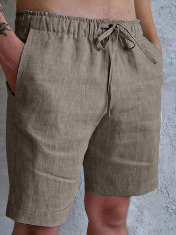 Men's Elastic Waist Drawstring Solid Color Linen Blend Shorts
