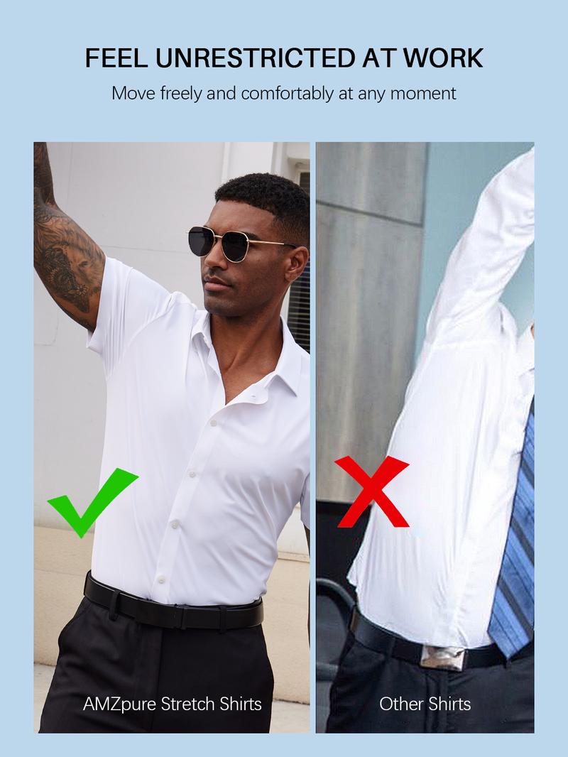 Stretch Dress Shirts for Men Short Sleeve Slim Fit