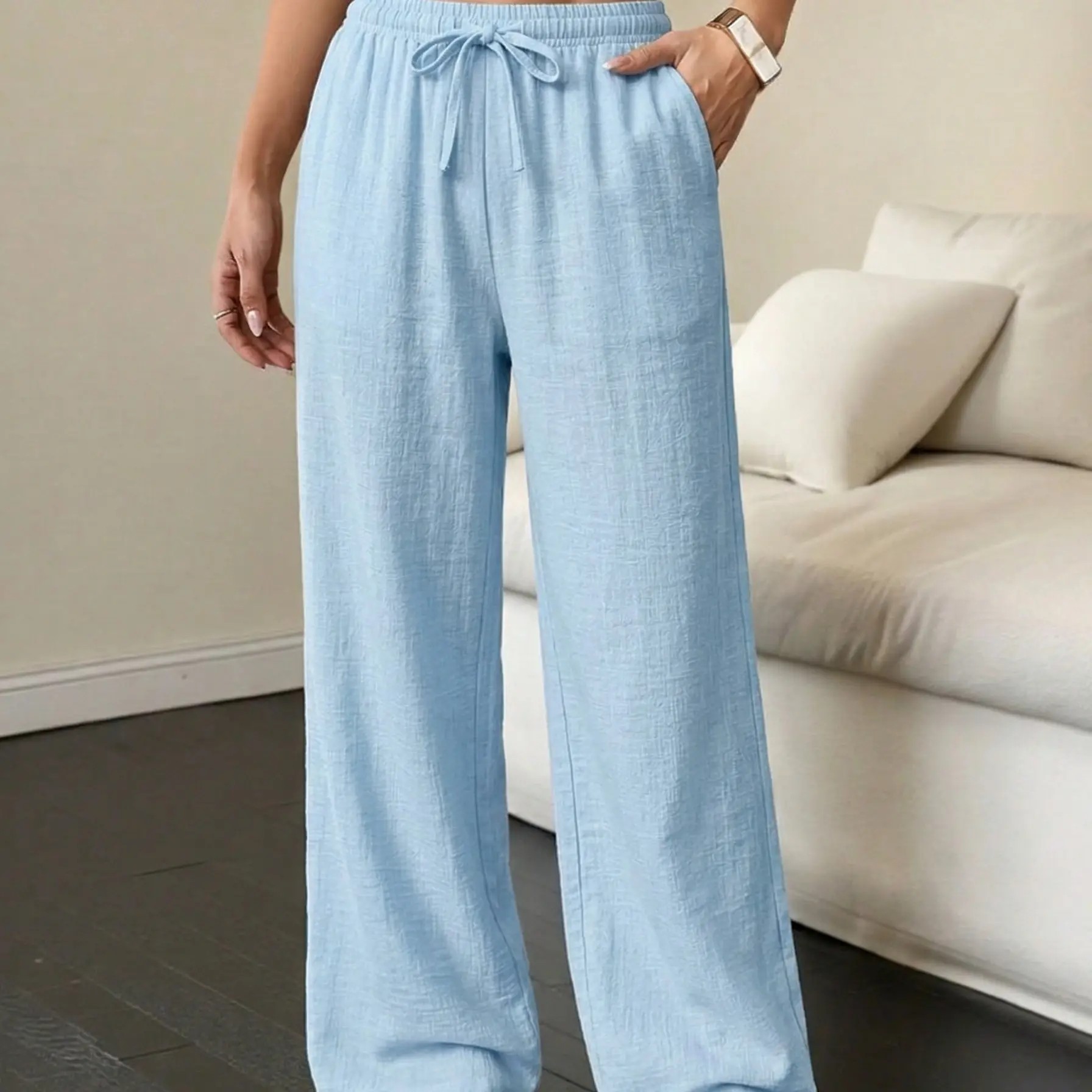 Unisex Wide-Leg Drawstring Pants – Lightweight Casual Beach & Everyday Trousers