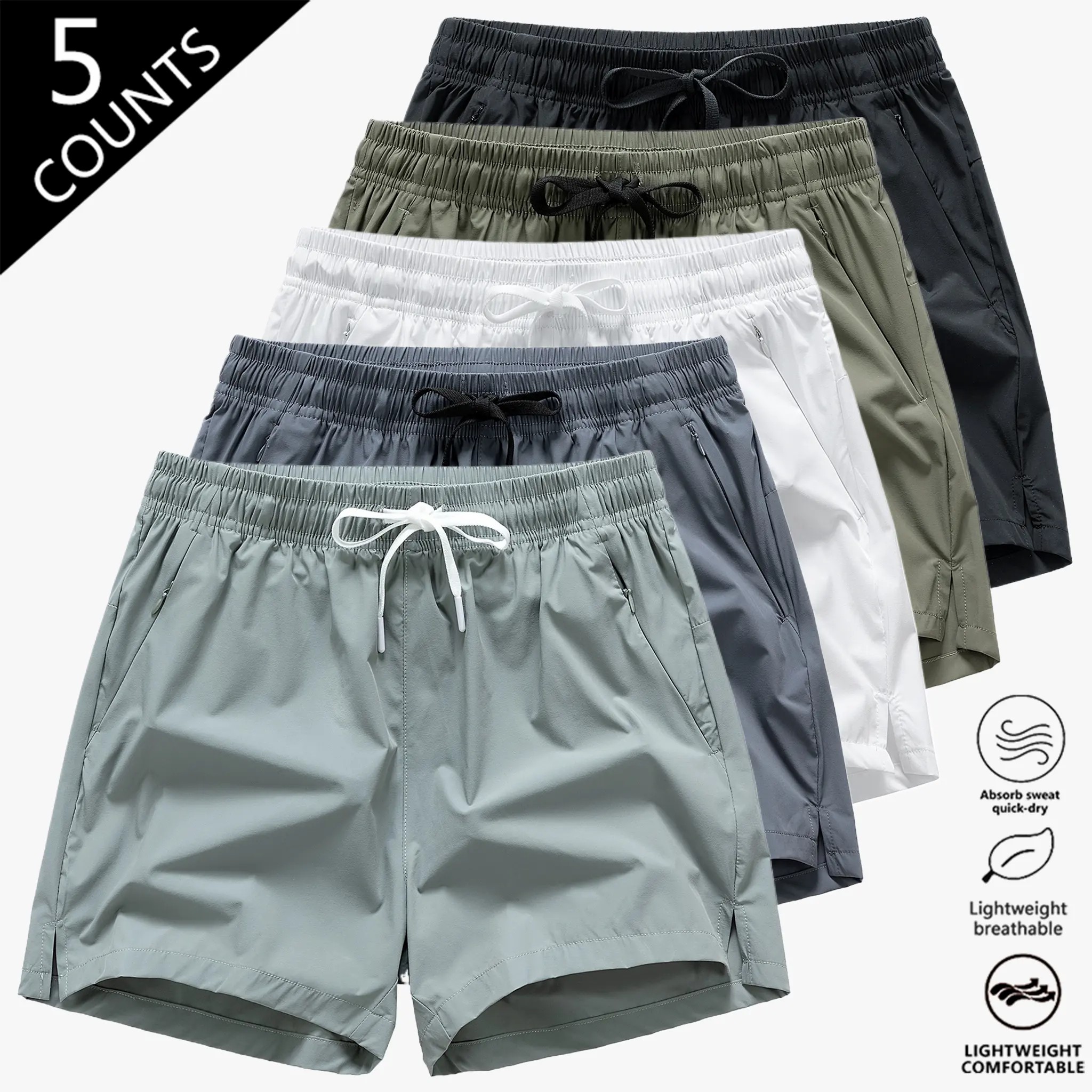 🌊☀️Men’s 5-Pack Quick-Dry Beach & Casual Shorts with Pockets