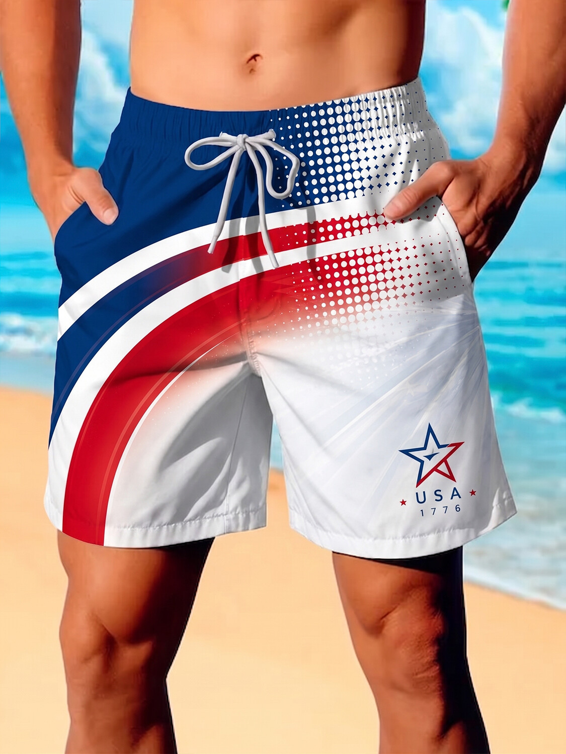 Men's Independence Day Stars Print Vacation Style Casual Shorts
