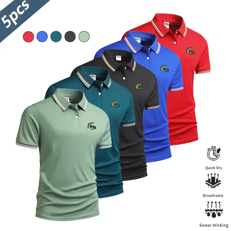 Men's Crocodile-Texture Polo Shirt—Lightweight, Quick-Drying, and Breathable Short-Sleeve Collared T-Shirt for Summer