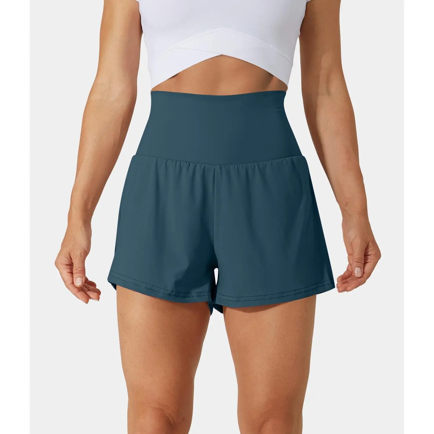 Women’s 2-in-1 Super High Waisted Yoga Shorts with Multi Pockets