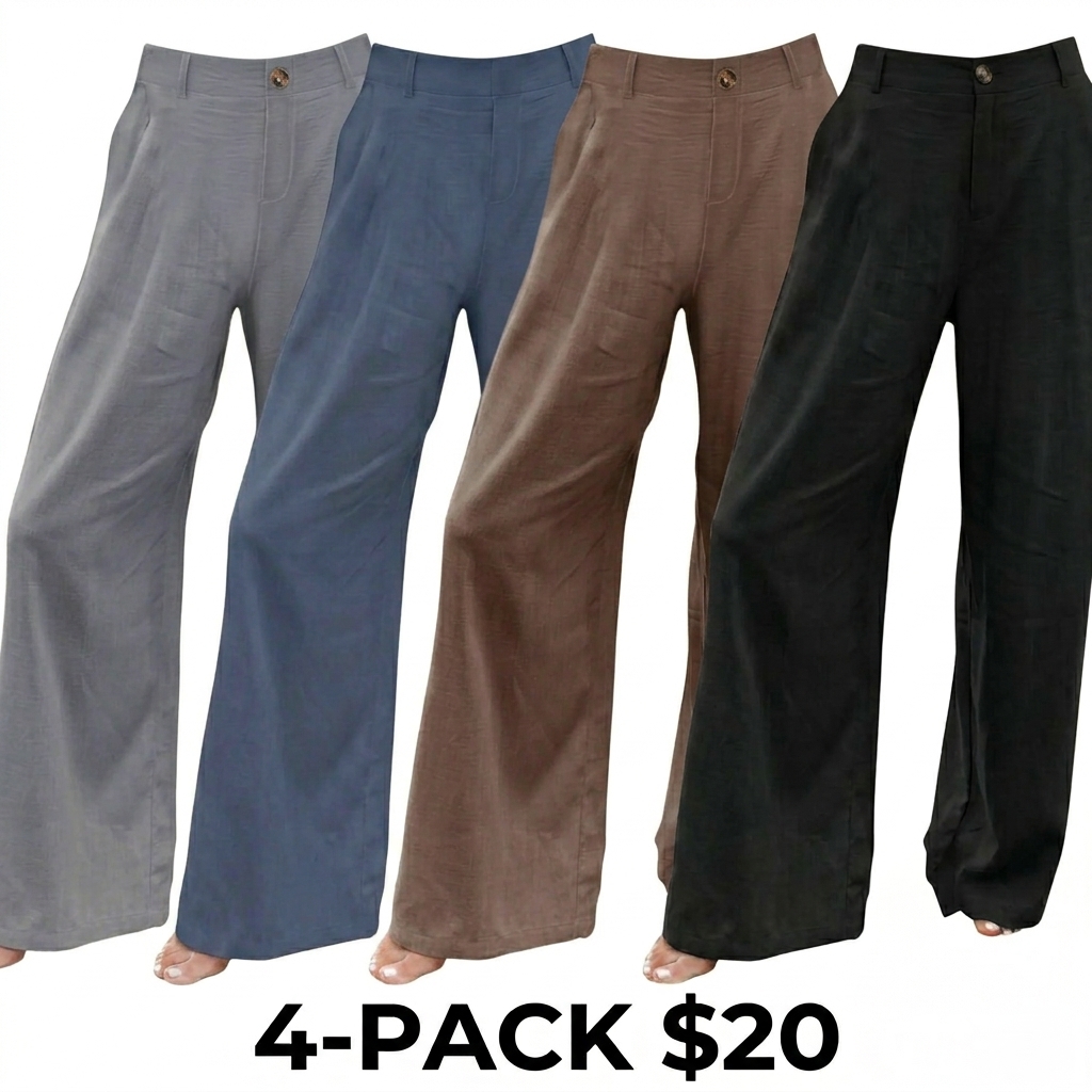 Women's High Waisted Wide Leg Linen Pants – Casual Button Up Cotton Trousers